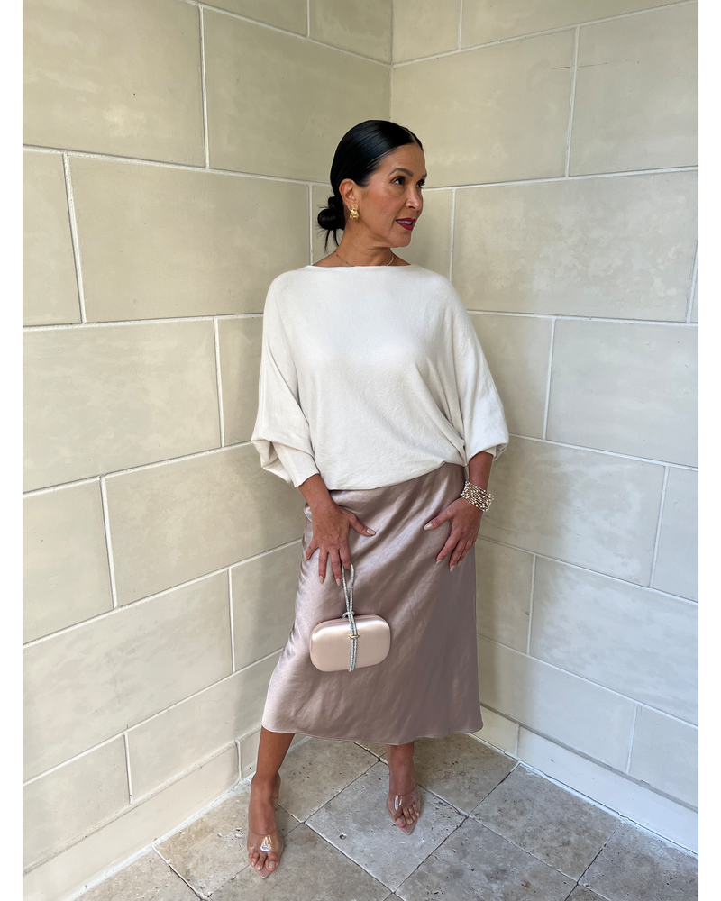 FALL IN THE AIR SATIN MIDI SKIRT