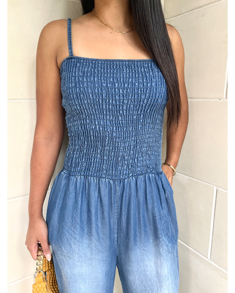 FEELING OBSESSED DENIM JUMPSUIT