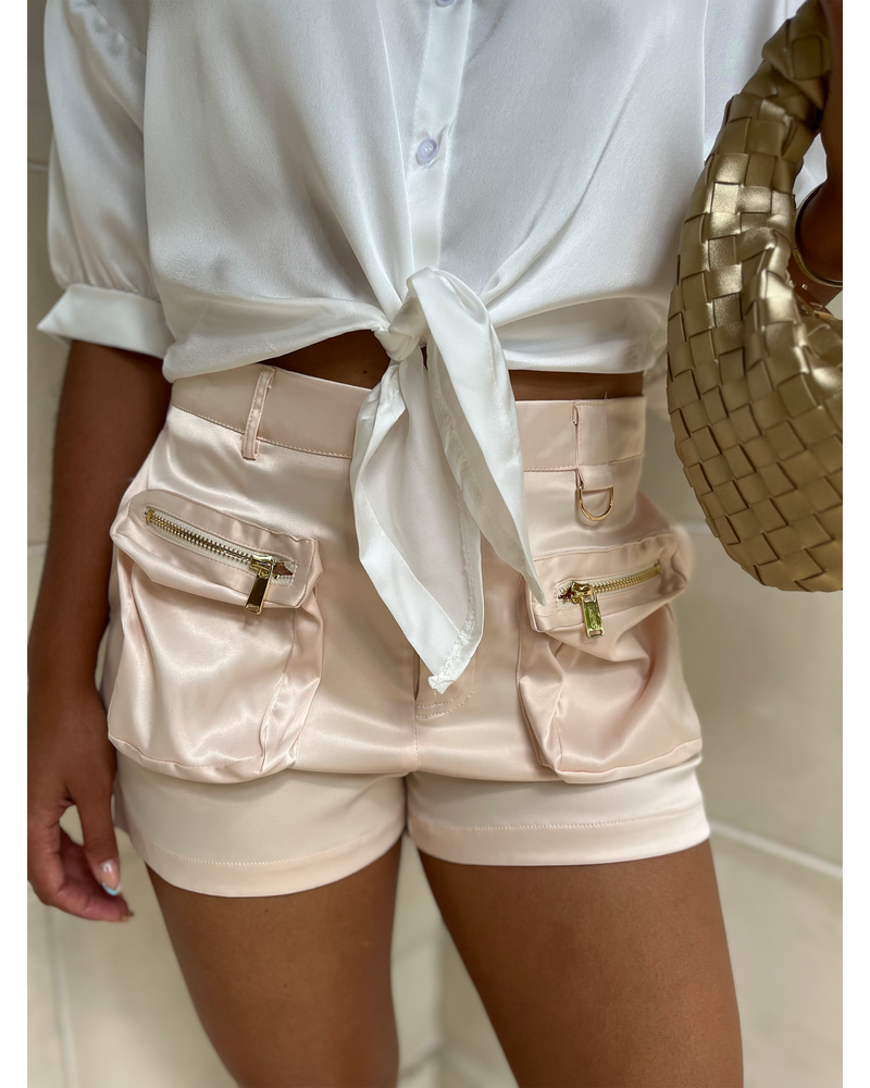 THE ELAINE CARGO SATIN SHORTS
