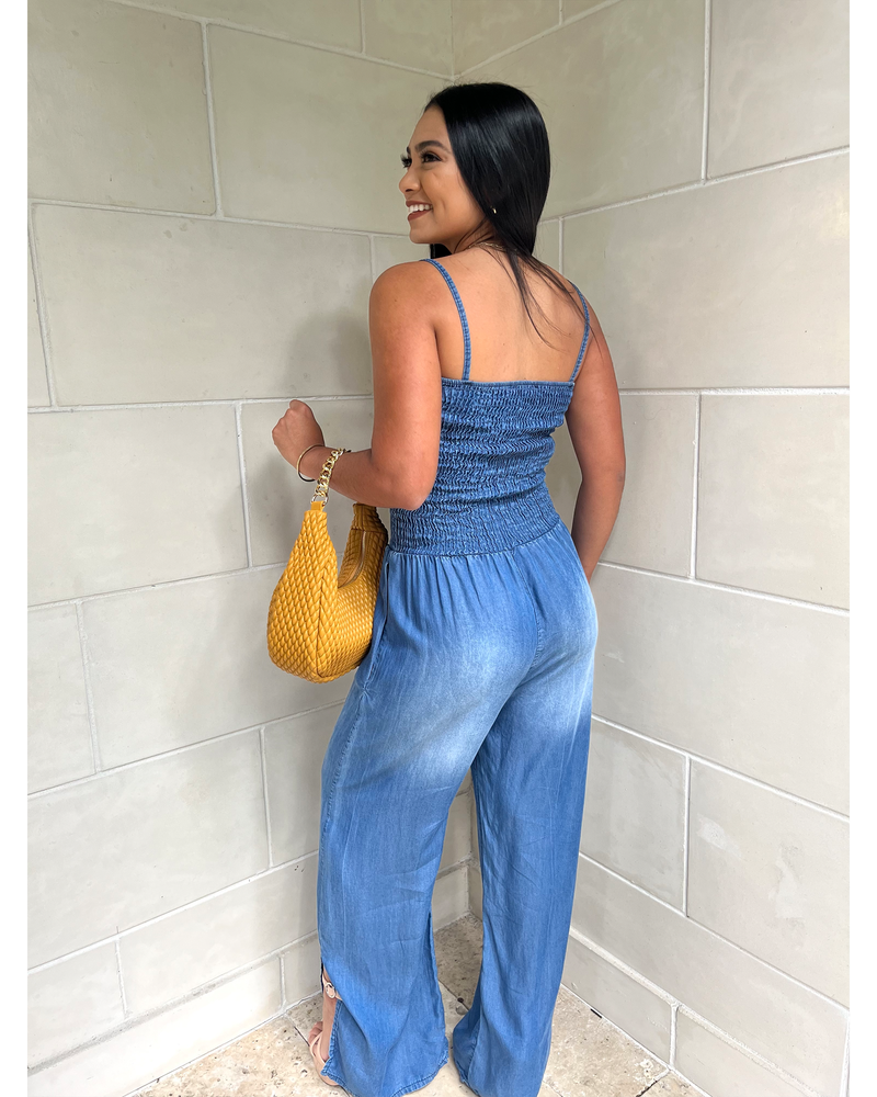 FEELING OBSESSED DENIM JUMPSUIT