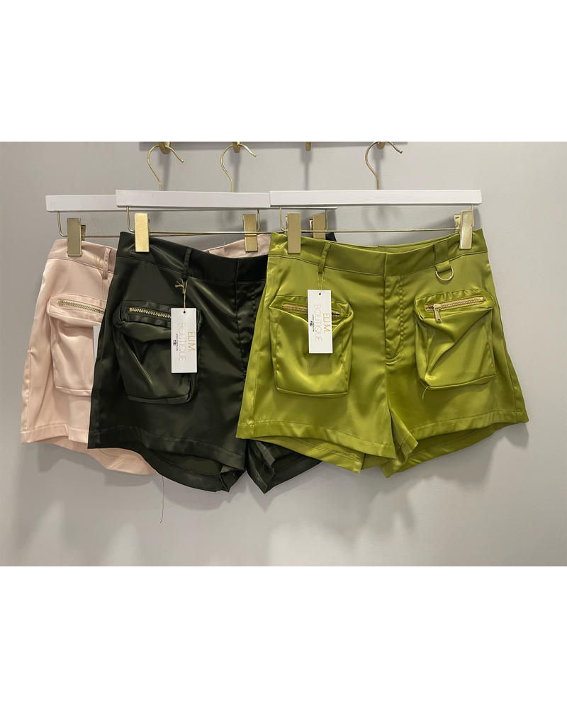 THE ELAINE CARGO SATIN SHORTS