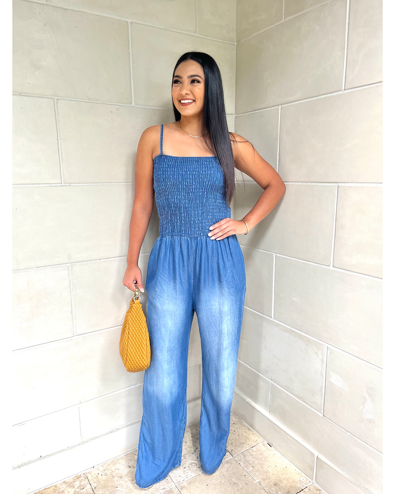 FEELING OBSESSED DENIM JUMPSUIT