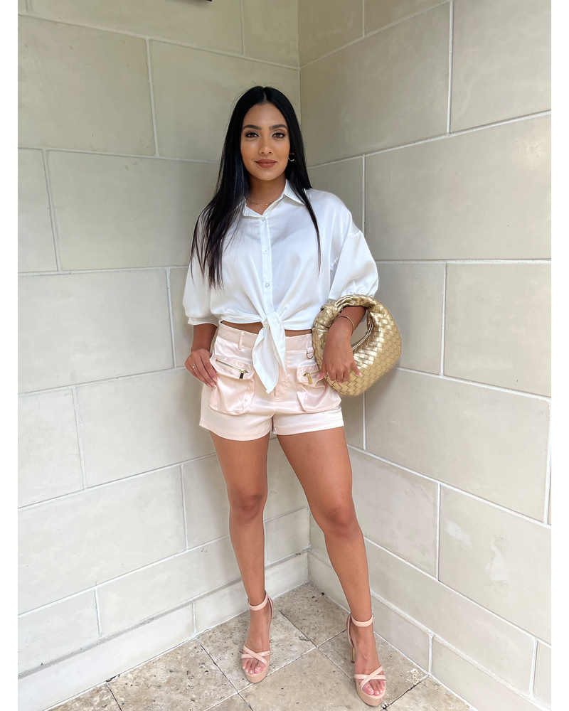 THE ELAINE CARGO SATIN SHORTS