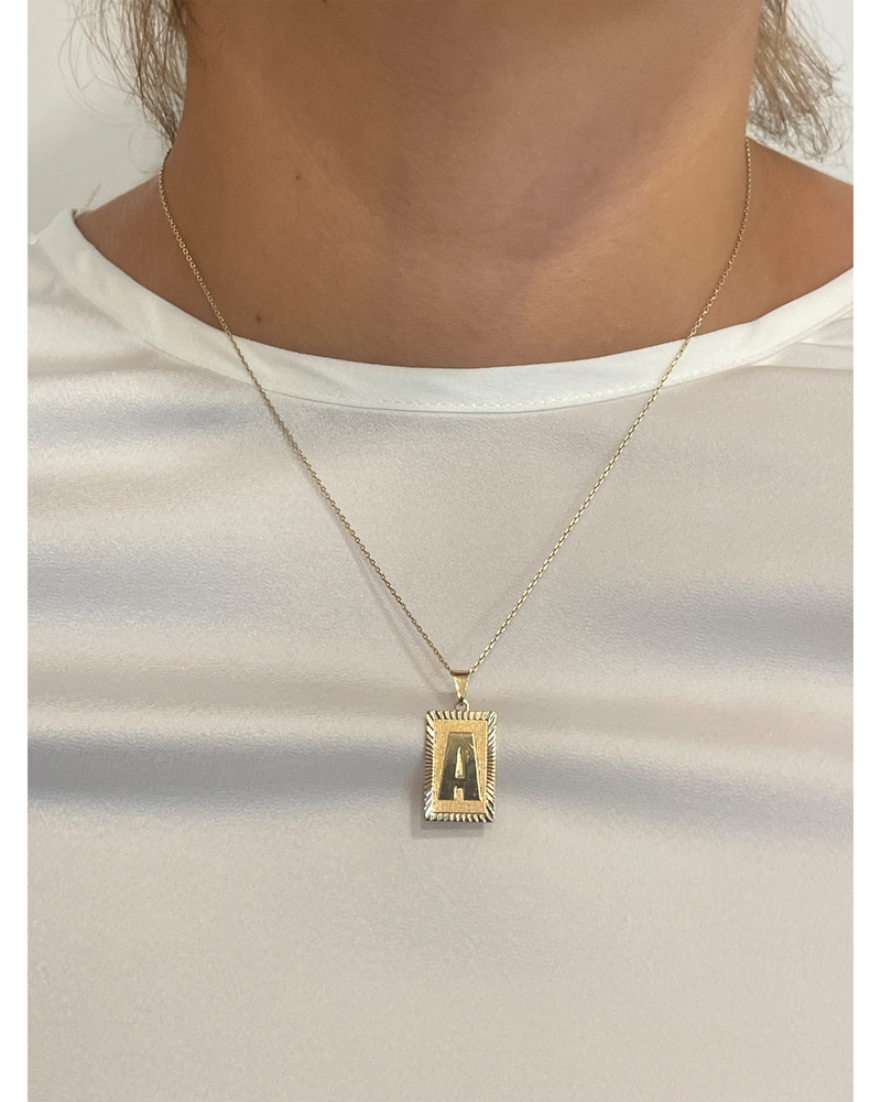 SQUARE GOLD LETTER PENDANT WITH CHAIN