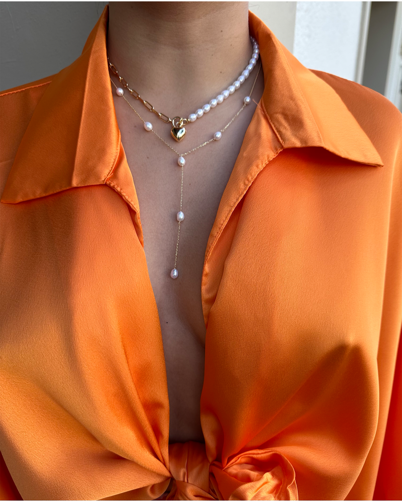 THIN LARIAT PEARL NECKLACE